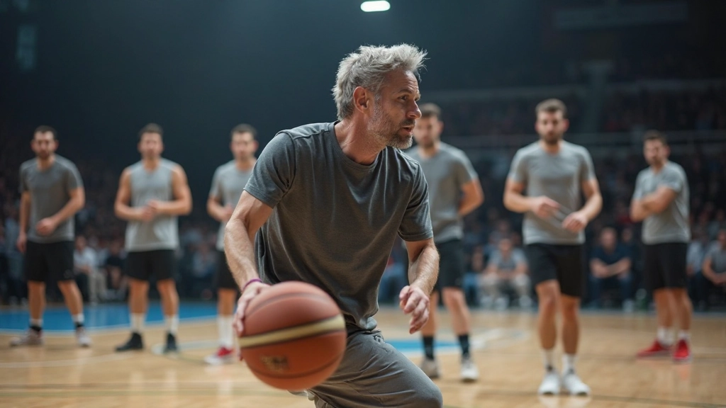 مدرب كرة سلة محترف يشرح تمارين التحكم بالكرة لمجموعة من اللاعبين